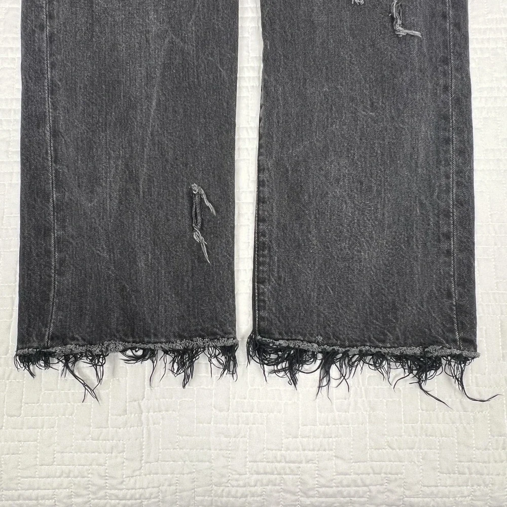 Levi's Premium 501 '93 Jeans Mens 34x29 Black Distressed Cropped Frayed Hem